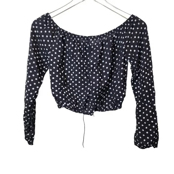 Windsor Lace Up Polka Dot Crop Top - Black/White, Small - Picture 2 of 10